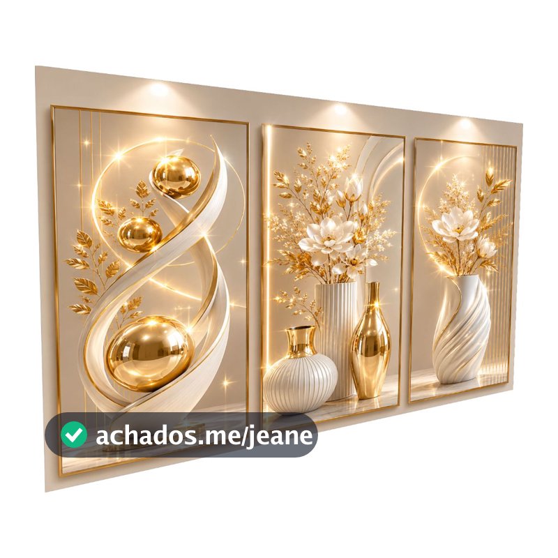 Kit De Quadros Brilhantes Vasos Elegantes Abstratos Geométricos Modernos Luxo Gold Hall (V.BRILHO)