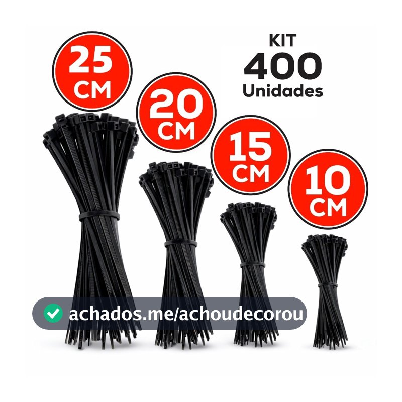 Kit 400 Abraçadeira de Nylon Enforca Gato Braçadeira Cintas Plásticas 10cm - 15cm - 20cm - 30cm - Preta | Branca