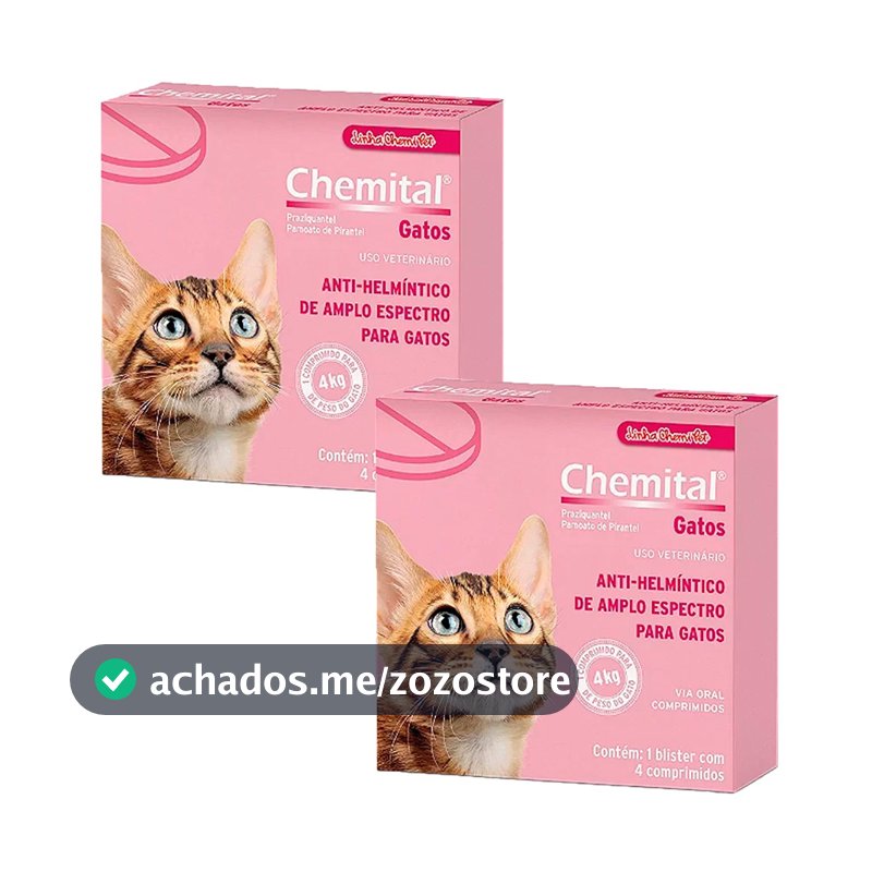 Kit 2 un. Vermífugo Chemital Para Gatos Chemitec 4 Comprimidos