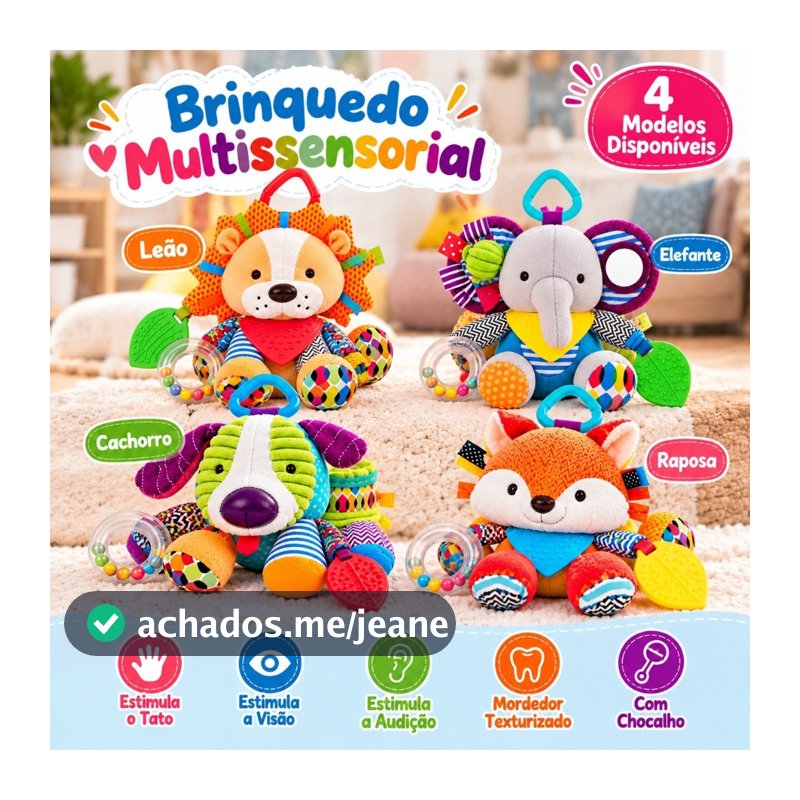 Brinquedo Pelúcia Chocalho Mordedor Bebê Sensorial Educativo Com Alça