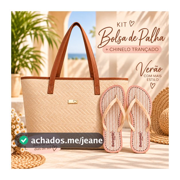 Kit Bolsa de Praia de Palha de Alta Qualidade e Chinelo de Tira