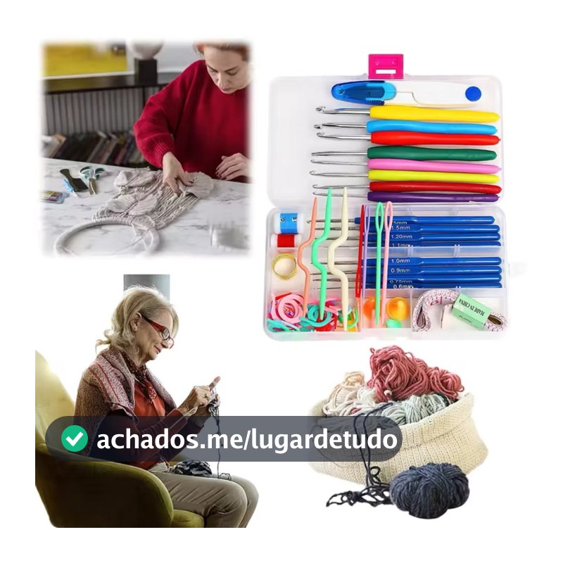 Kit 53 Crochê Completo Gancho (Agulhas Tesoura Acessórios ) Ferramenta Para Artesanato, Fio e Lã
