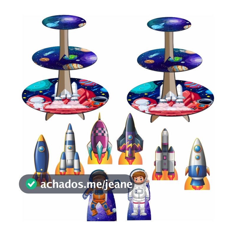 Kit Festa Astronauta Com 2 Baleiros + 8 Totens De Mesa