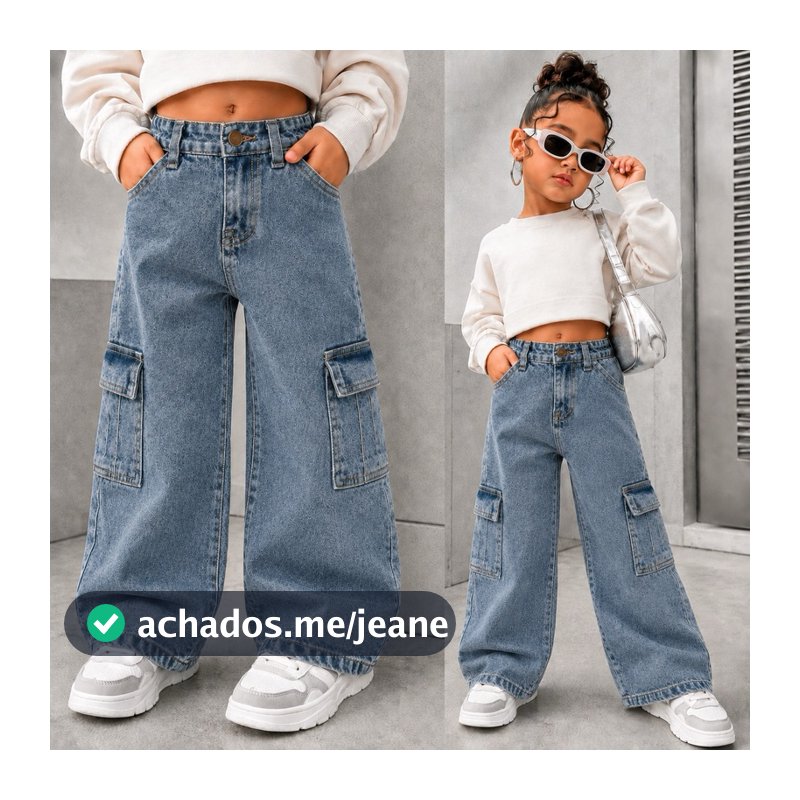 CALÇA MENINAS INFANTIL WIND LEG CARGO LEANDRA JEANS MENINAS
