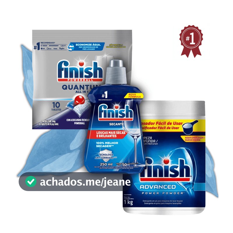 Finish Detergente Pó 450g/1kg e Detergente Tablete 10tabs e Secante 250ml Lava Louças Original