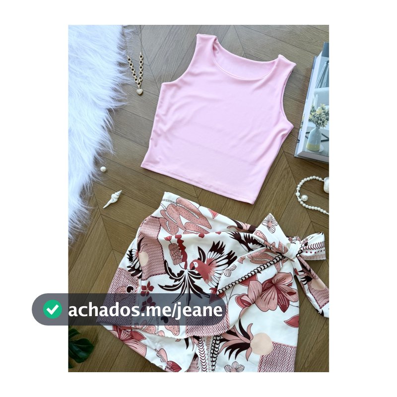 AZALEA Conjunto 2pcs de cropped suplex com saia com short com forrado\estampado\moda feminina 100