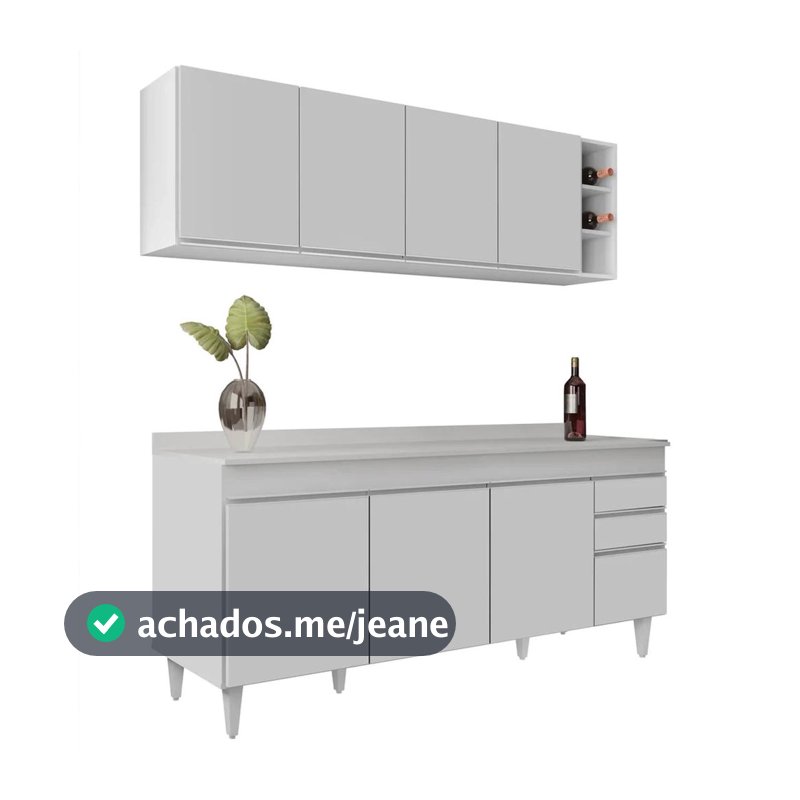 Armário Nevada e Balcão 180cm com Tampo Dallas Branco - Lumil
