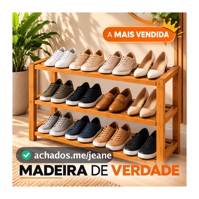 Sapateira, estante, organizador madeira de pinus 3 prateleiras casal, 9 pares de sapato, multiuso