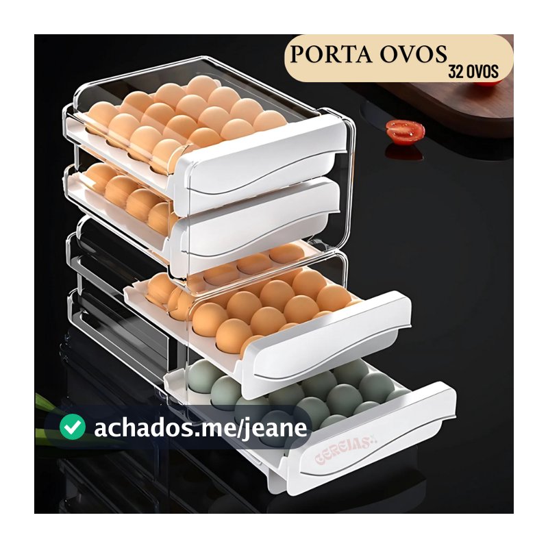 Gaveteiro Empilhável Porta Ovos Duplo 32 Ovos Organizador de Geladeira