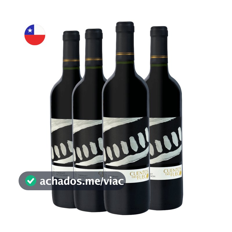 Kit com 4 Vinhos Chilenos Tinto Seco Uva Cabernet Sauvignon Cuentos del Fuego 750ml