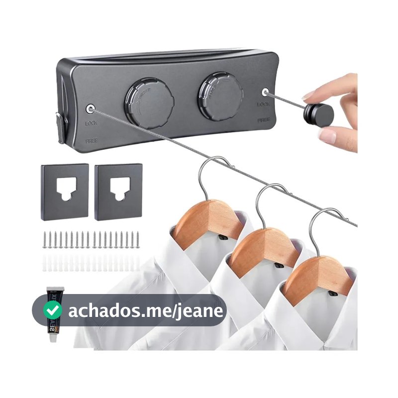 Varal de Roupas Retrátil Duplo 5,1m Cabo de Aço Inoxidável