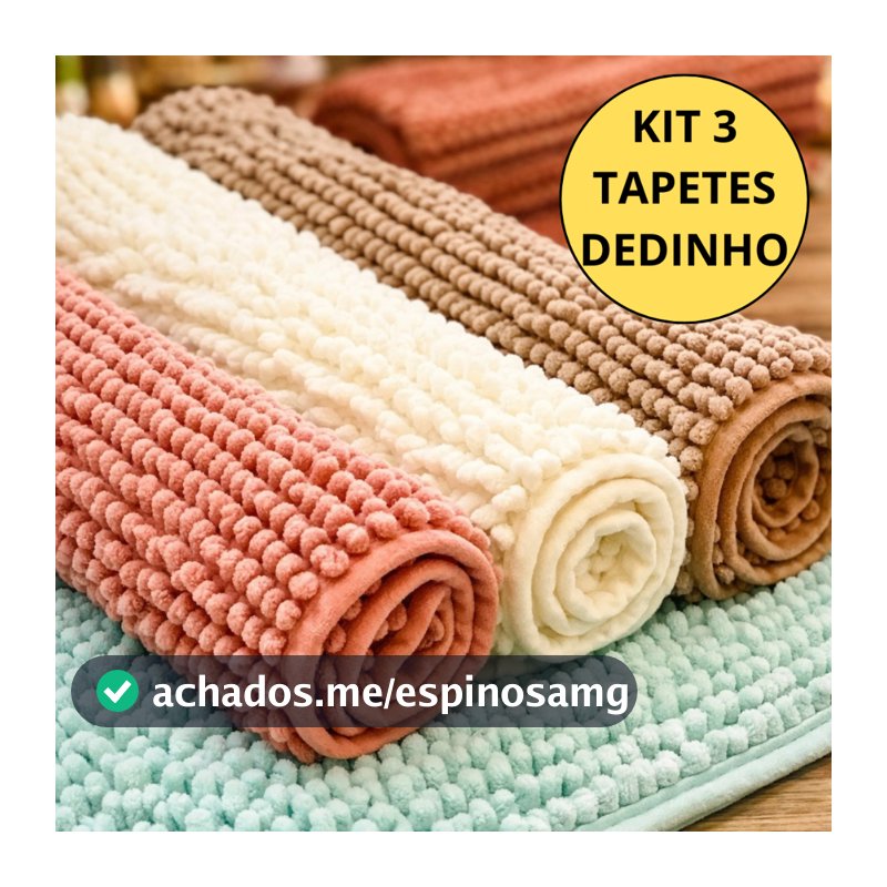 Kit 3 Tapete Bolinha Dedinho de Banheiro Antiderrapante Toque Suave Macio