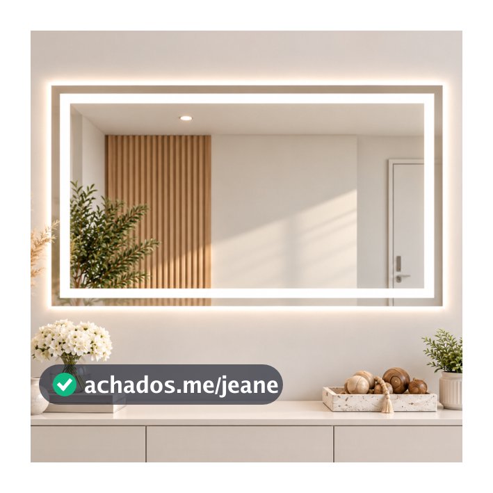 Espelho LED Retangular Jateado 80x50 Touch Banheiro Lavabo Penteadeira Maquiagem