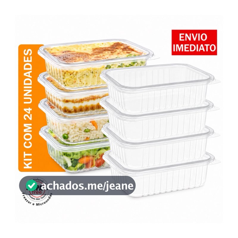 24un Pote Marmita Descartável  250ML / 500 ML/ 750ML / 1000ML Fitness Fit Freezer Microondas dieta