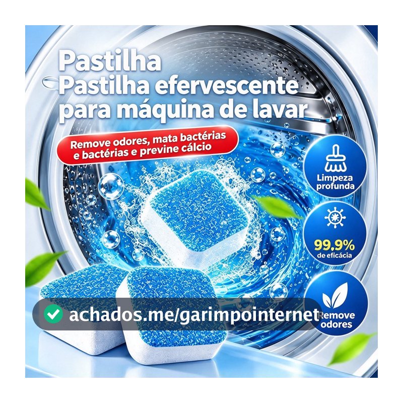 Kits 6/12/20/24 Pastilhas Efervescentes Limpeza Máquina de Lavar Essencial Casa | Remove Sujeira Mau Cheiro |