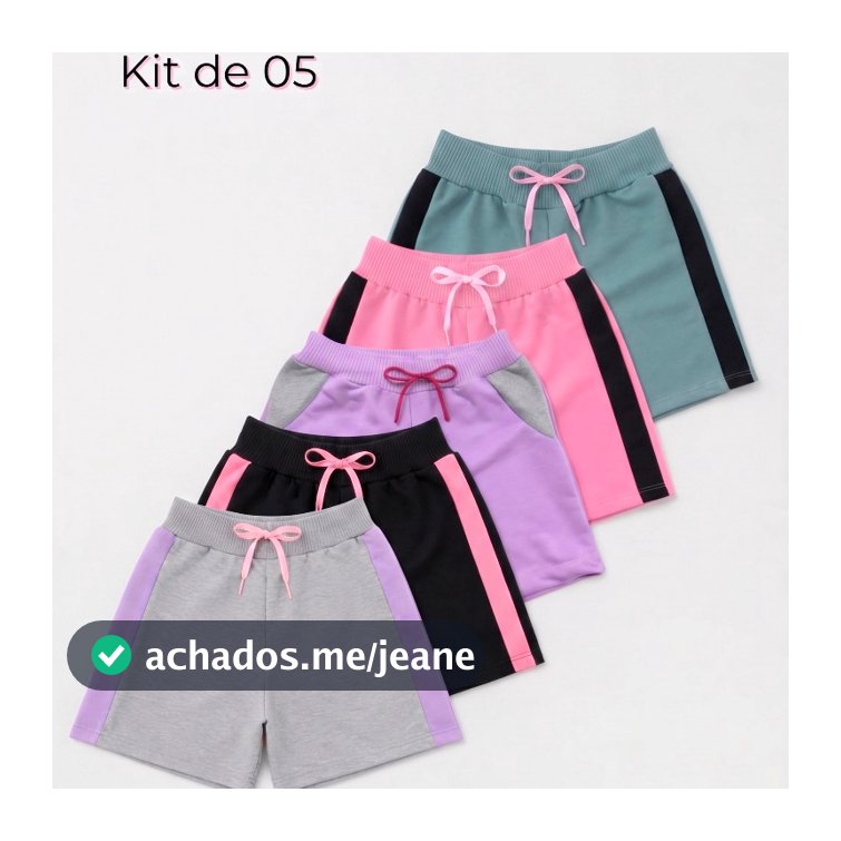 Kit 5 Shorts Moletinho Infantil Feminino Menina  listra Bermuda Escolar Casual Confortável Dia a Dia Verão Algodão