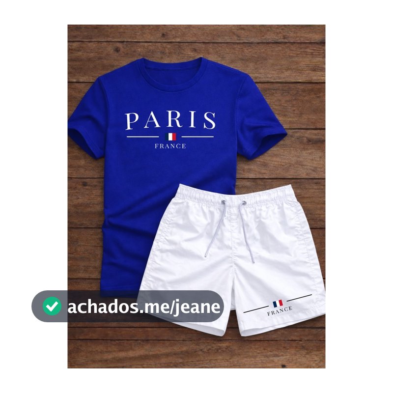 Kit Conjunto Camiseta Paris + Short Tectel France - Masculino Verão Camisa Bermuda Praia
