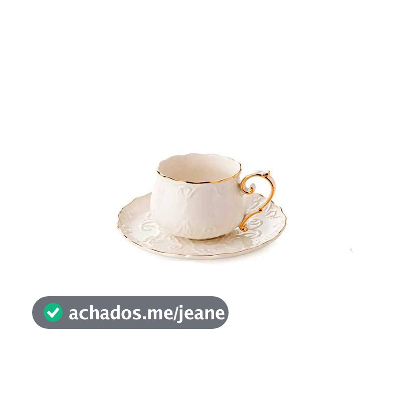 Jg.4 Xícaras Chá Rêve Blanc New Bone Filete Dourado 210ml