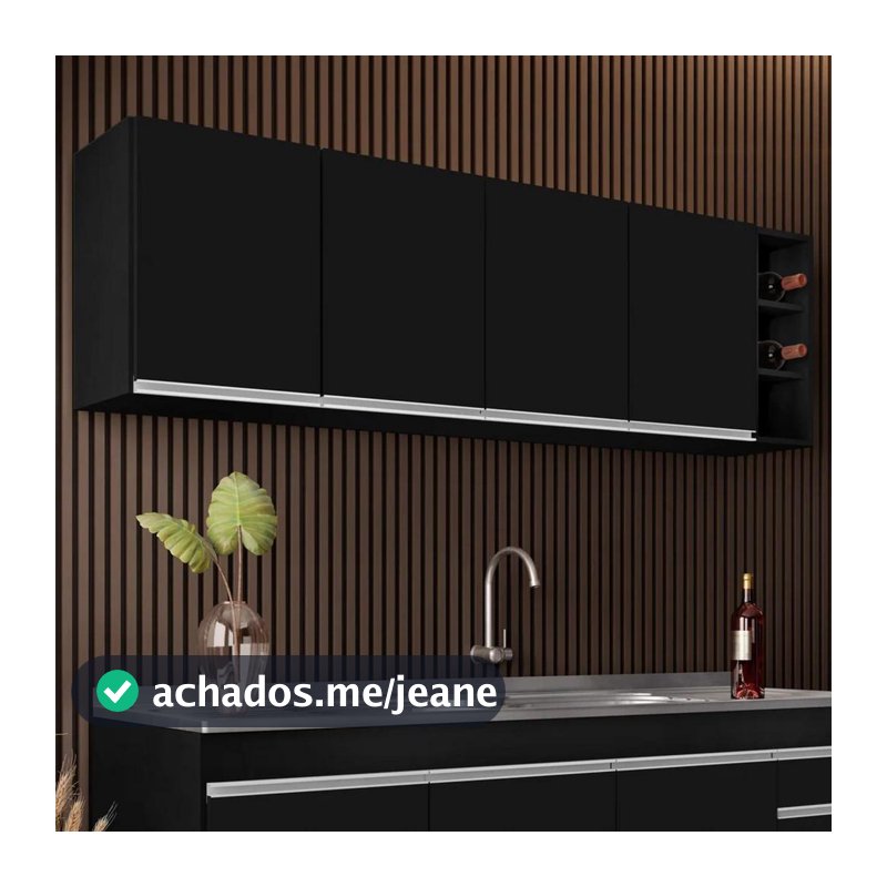 Armário Aéreo Nevada com Nicho 180cm 4 Portas Preto - Lumil
