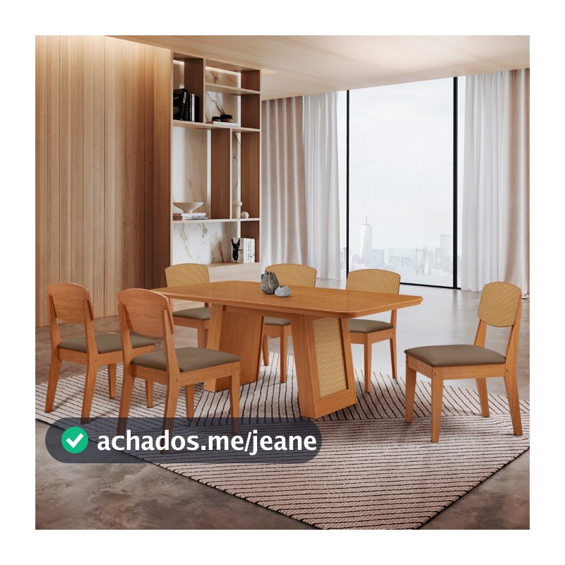Mesa Carolina 180 Tampo MDF Canto Copo 6 Cadeiras Copper Premium Moderna Mobilia