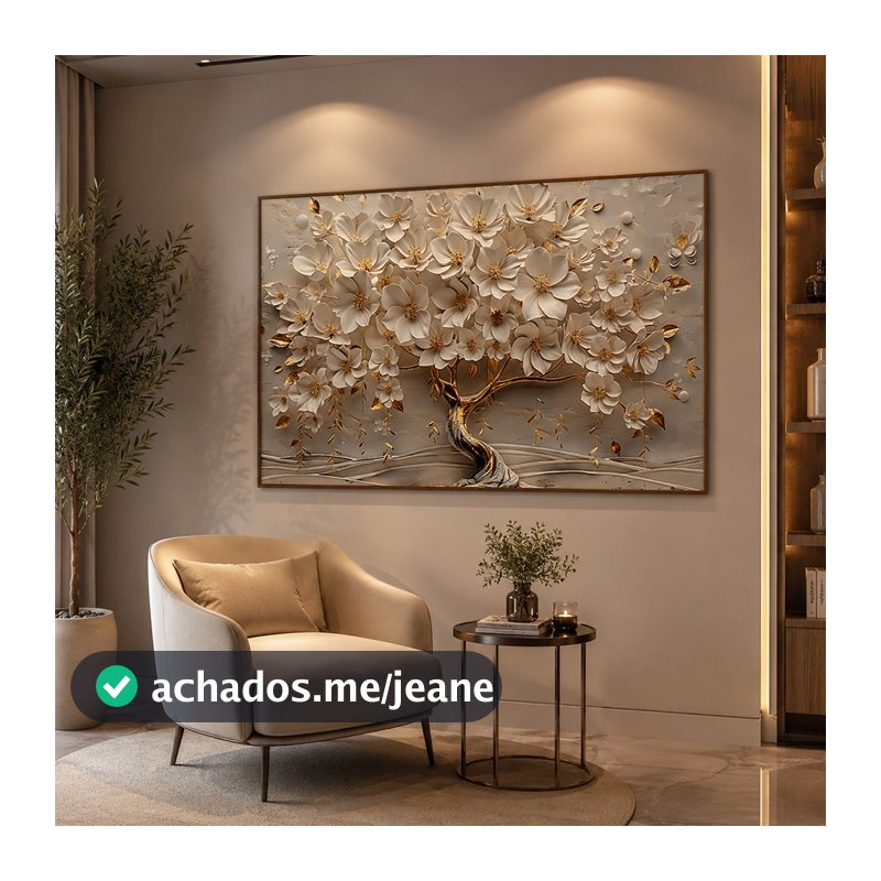 Quadro Grande 120x80cm Árvore Dourada Decorativo Com Moldura Para Sala Quarto Escritório Hall