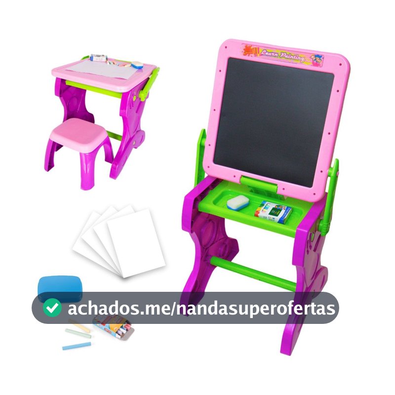 Mesinha Lousa de Desenho Infantil 2 em 1 Lousa Com Banquinho
