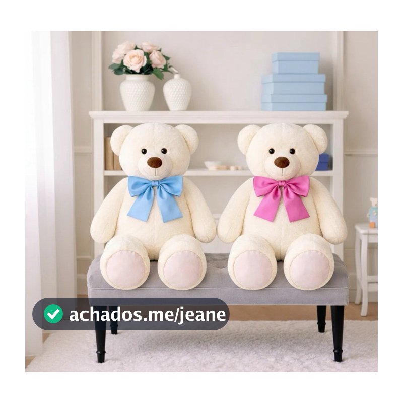 Kit 02 Urso de Pelúcia Chá Revelação com Laço Azul e Rosa - Decoração Presente Bebe