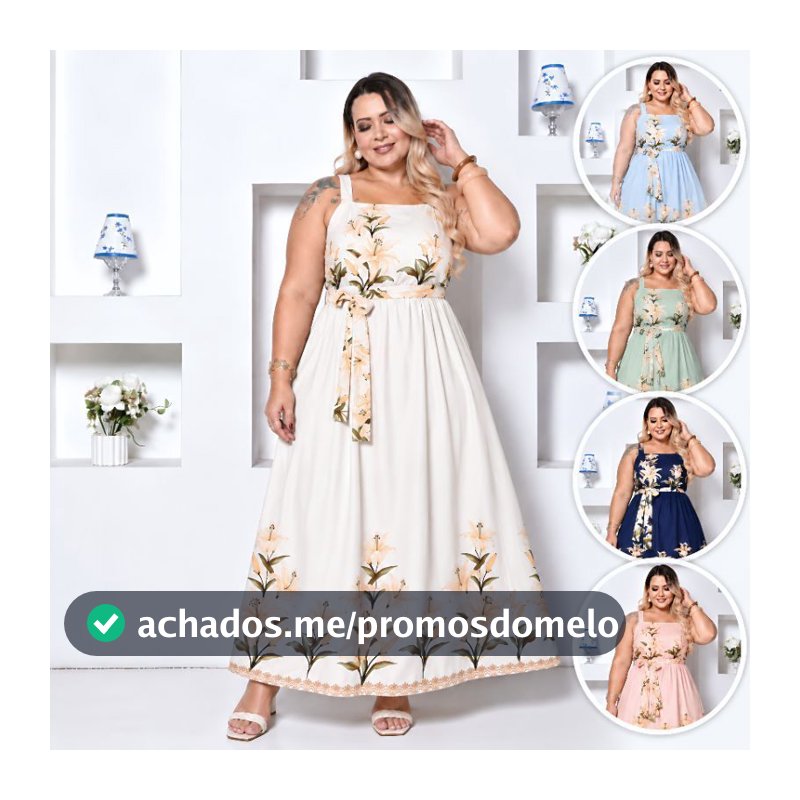 Vestido Longo Plus Size Estampado com Alça Grossa, Cinto, Elastex nas Costas, Elegante e Confortável