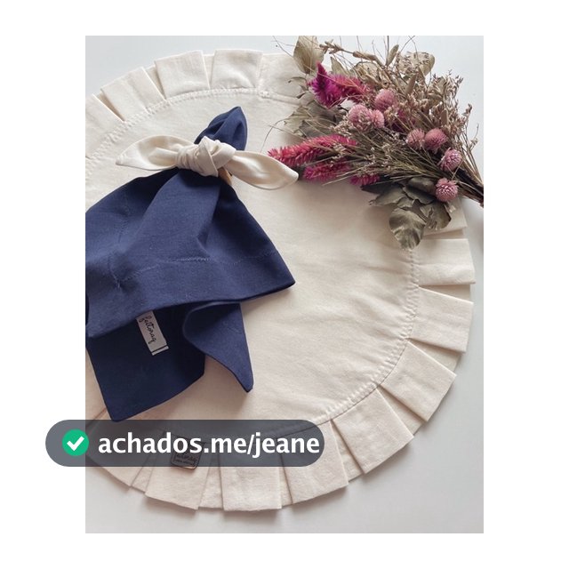 KIT JOGO AMERICANO MESA POSTA REDONDO CRU COM AZUL COMPLETO, TENDENCIA, ELEGANCIA