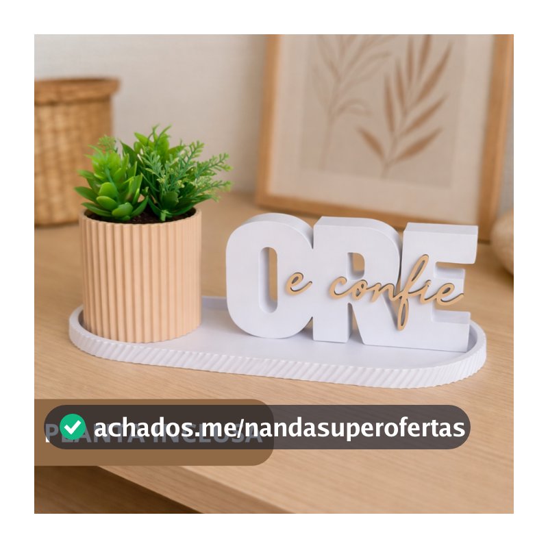 Kit Decorativo “Ore e Confie” com Vaso, Bandeja e PLANTA – Fé, Design Moderno e Elegância