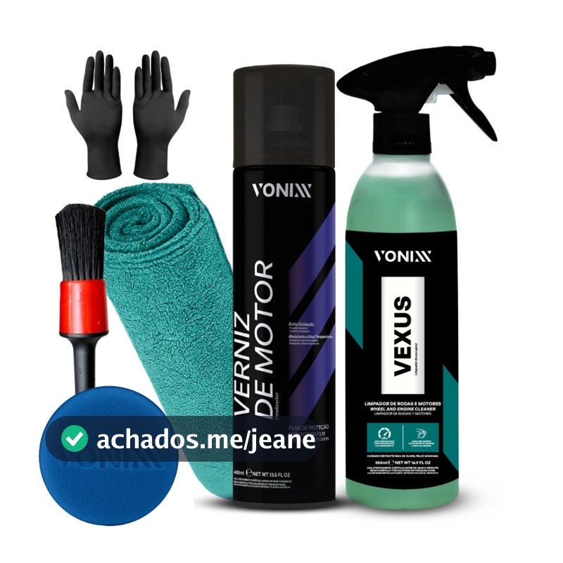 Kit Completo Para Motor: Verniz para Motor, Pano, Aplicador,Luva Nitrílica e Pincel - Brilho e limpa