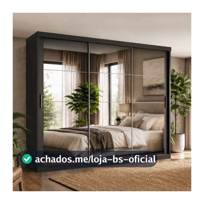 Guarda Roupa Casal Tonielque Paris 2 gavetas com Espelho nas 3 Portas de Correr