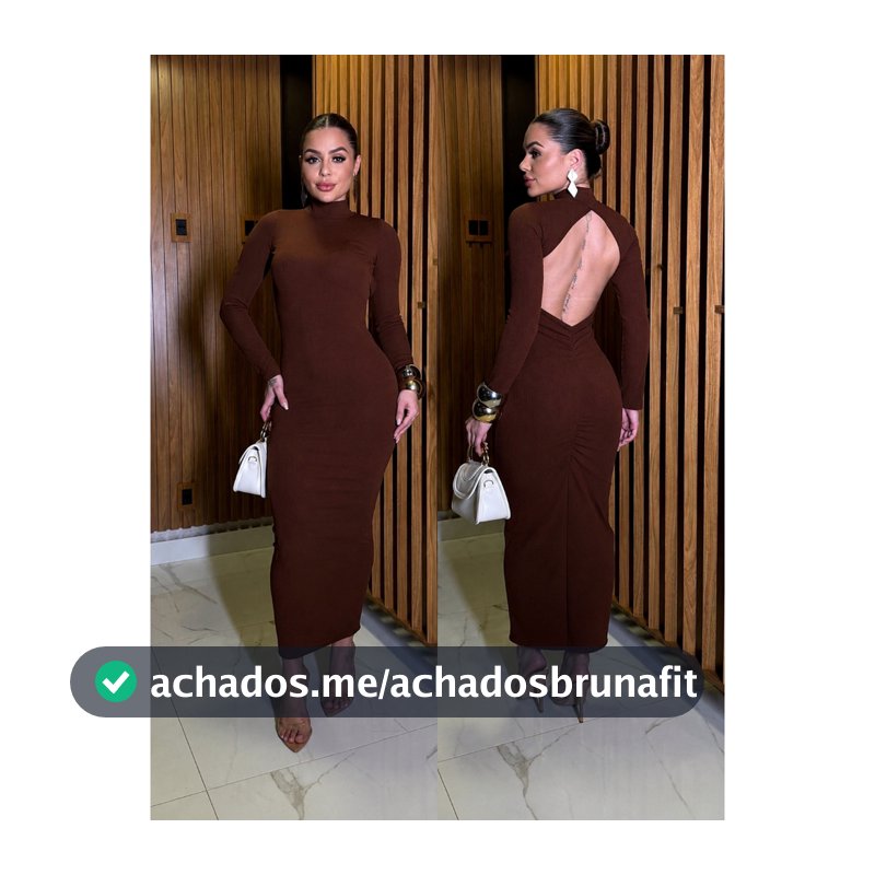 Vestido Midi Feminino Costas Nuas Manga Longa Gola Alta com Bojo e Empina Bumbum Canelado Anarruga Moda Gringa Blogueira
