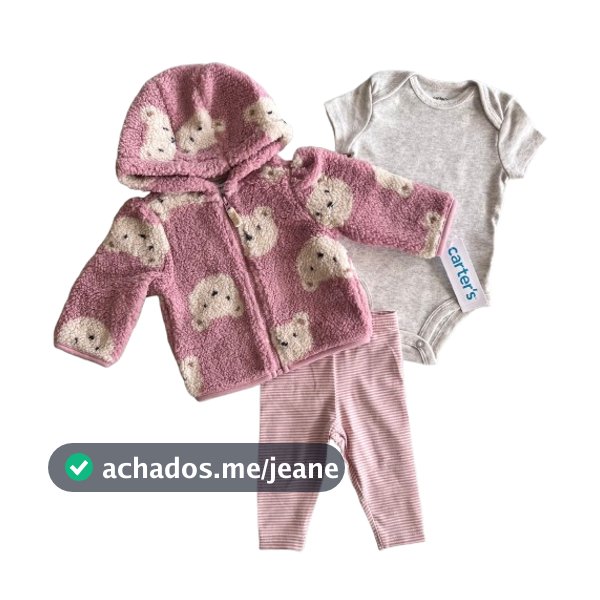 TRIO CARTERS CONJUNTO SHERPA URSO ROSA - RN/3M/6M/18M