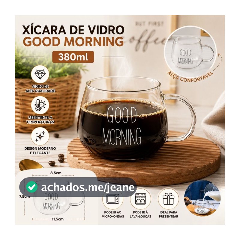Caneca Good Morning 370ml - Elegante, Design Clean, Vidro Borossilicato