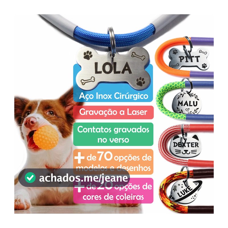 Plaquinha De Identificação Gravada C/ Coleira Personalizada