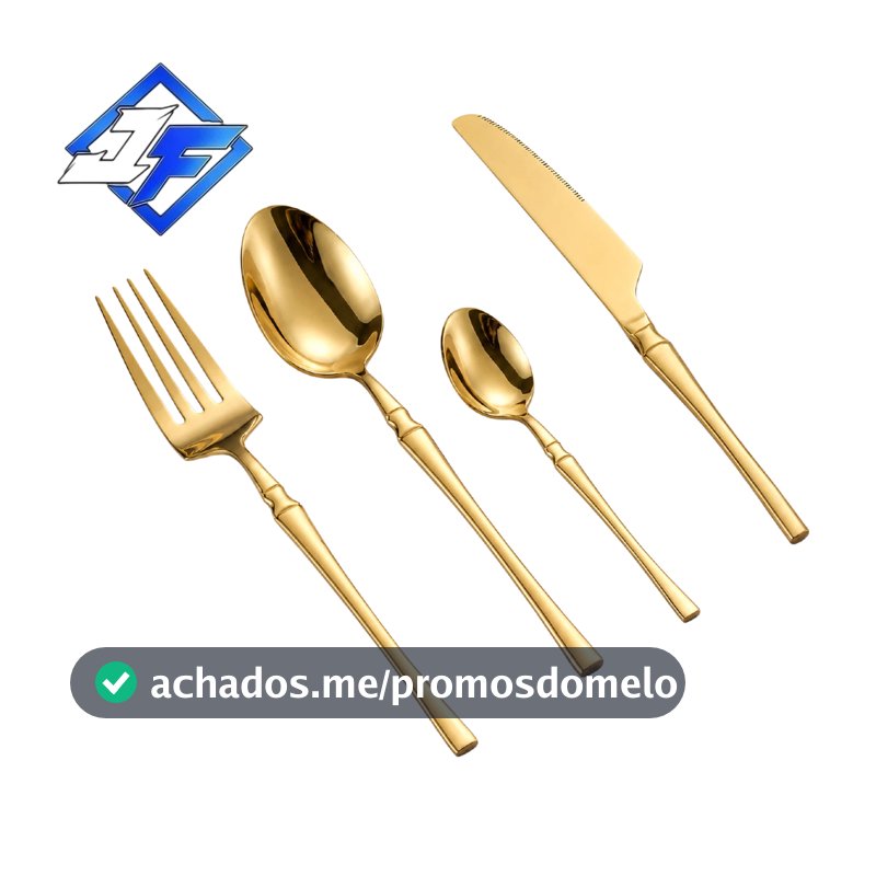 Conjunto de 24 Talheres de Aço Inoxidável Dourado Conjunto de Talheres Cintura Fina Dourado Série Deluxe