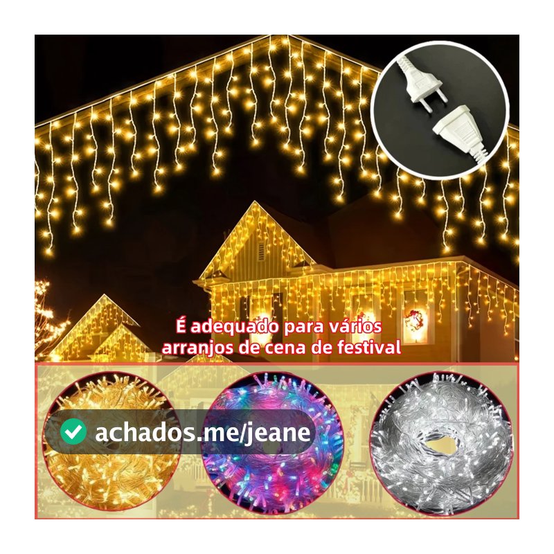 Cascata 400 Led's Decoração Natal Festas até 10m Fixo ou 8 Funções 110v/220v