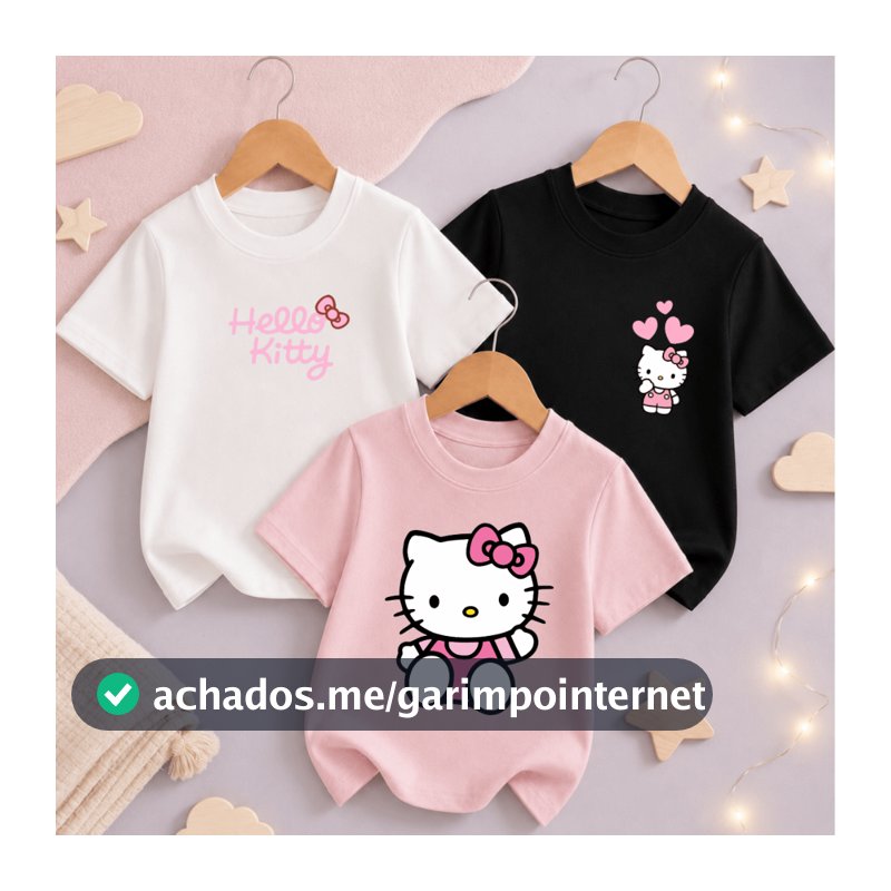 Kit 3 Camisetas Hello Kitty Estilosas Rosas Delicadas 2 ao 16