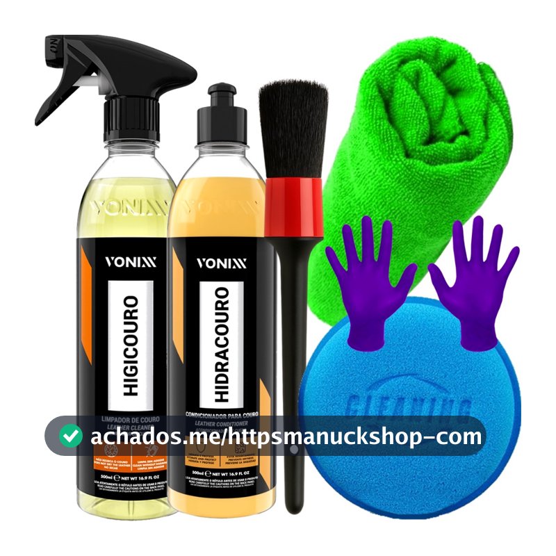 Kit Produto para Limpar Couro Higicouro Vonixx Hidratante Banco Couro Sofá Hidracouro Pincel Limpeza Pano Aplicador