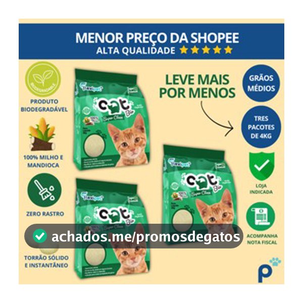 Areia Higiênica Biodegradável Catbio 12 Kg (3 pacotes 4kg) - Super Clean - Grãos Médios - novo