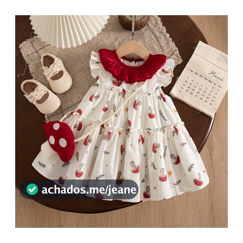 Verão Novo Bebê Menina Vestido Vermelho Bonito Cogumelo Roupas Infantis (9 Meses-3 Anos)