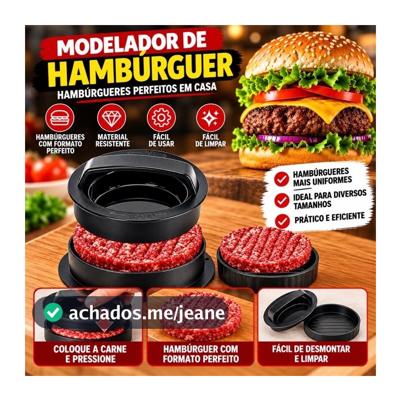 Molde para Hambúrguer Forma 5 Peças Base Removível Grande e Pequena