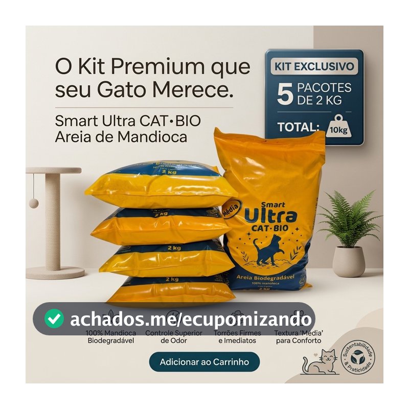 Areia Ecológica para Gatos – Biodegradável, Elimina odor, Kit Econômico 5x2kg