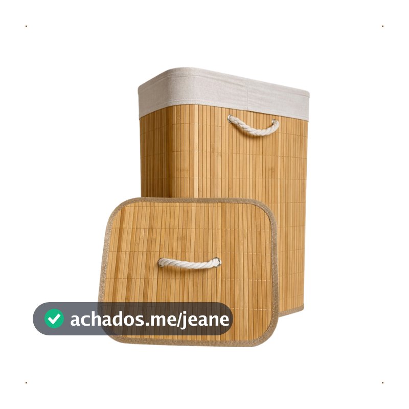 Cesto de Roupa Suja Bambu 72 Litros com Tampa e Alças Grande Forrado Dobrável Organizador com Revestimento Lavanderia