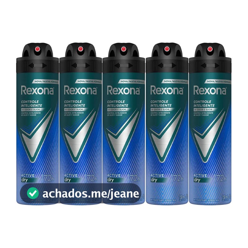 Kit Desodorante Aerosol Rexona Active Dry Azul 150ml - 5 Unidades