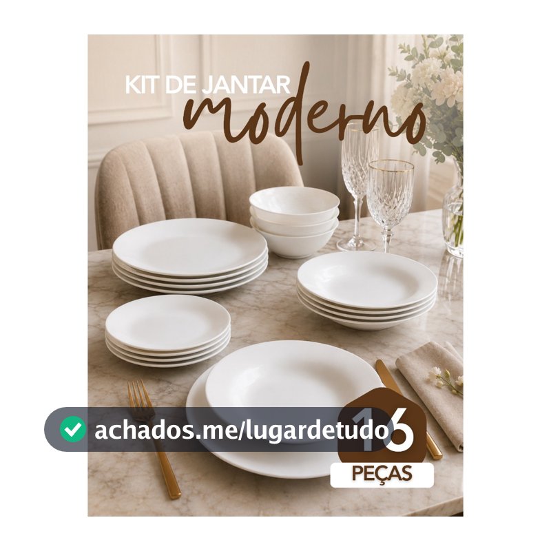 Aparelho De Jantar De 16 Peças Vidro Branco Liso Premium Pratos Bowl Luxo