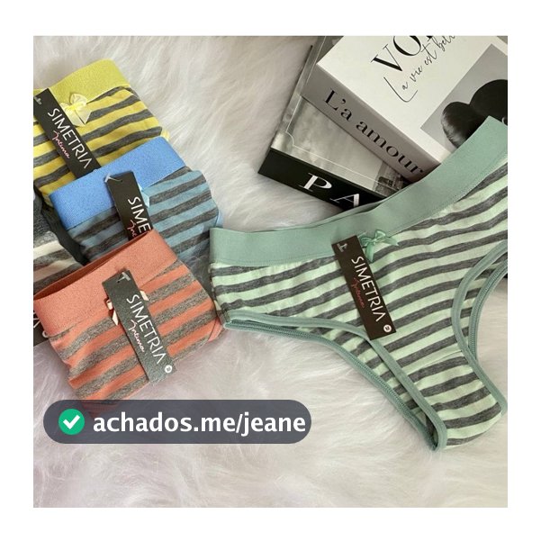 Kit 5 - Tanga Conforto Algodão Cotton Listrada Feminina