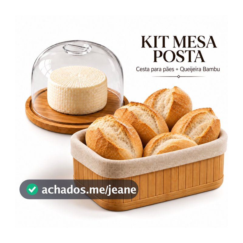 Kit Mesa Posta Queijeira Bambu Cesto de Pão Bandeja Café da Manhã Cozinha Petisqueira Porta Frios