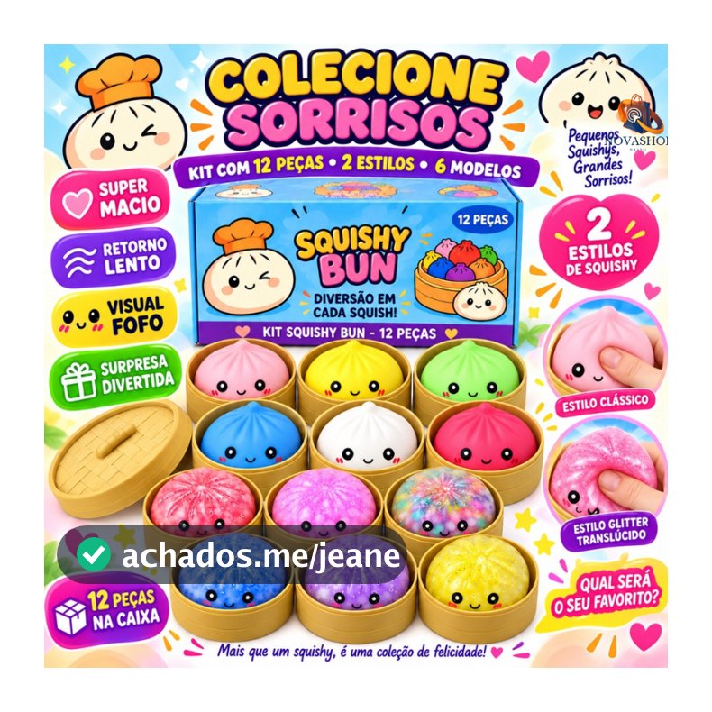 Squishy Bun Coloridas Glitter Brinquedo Fofinho Macio Retorno Lento Sensorial Infantil 3+